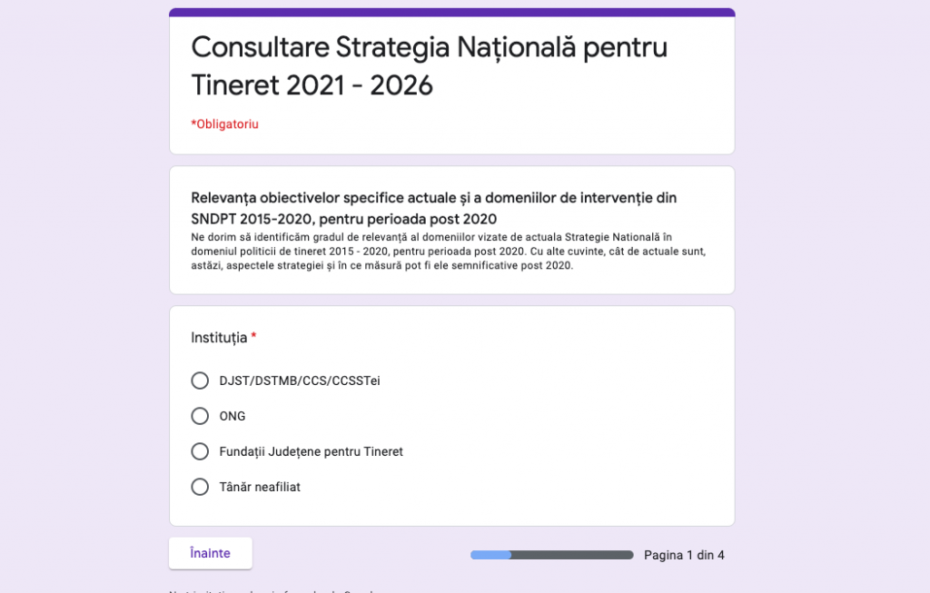 Consultare Strategia Națională pentru Tineret 2021 – 2026